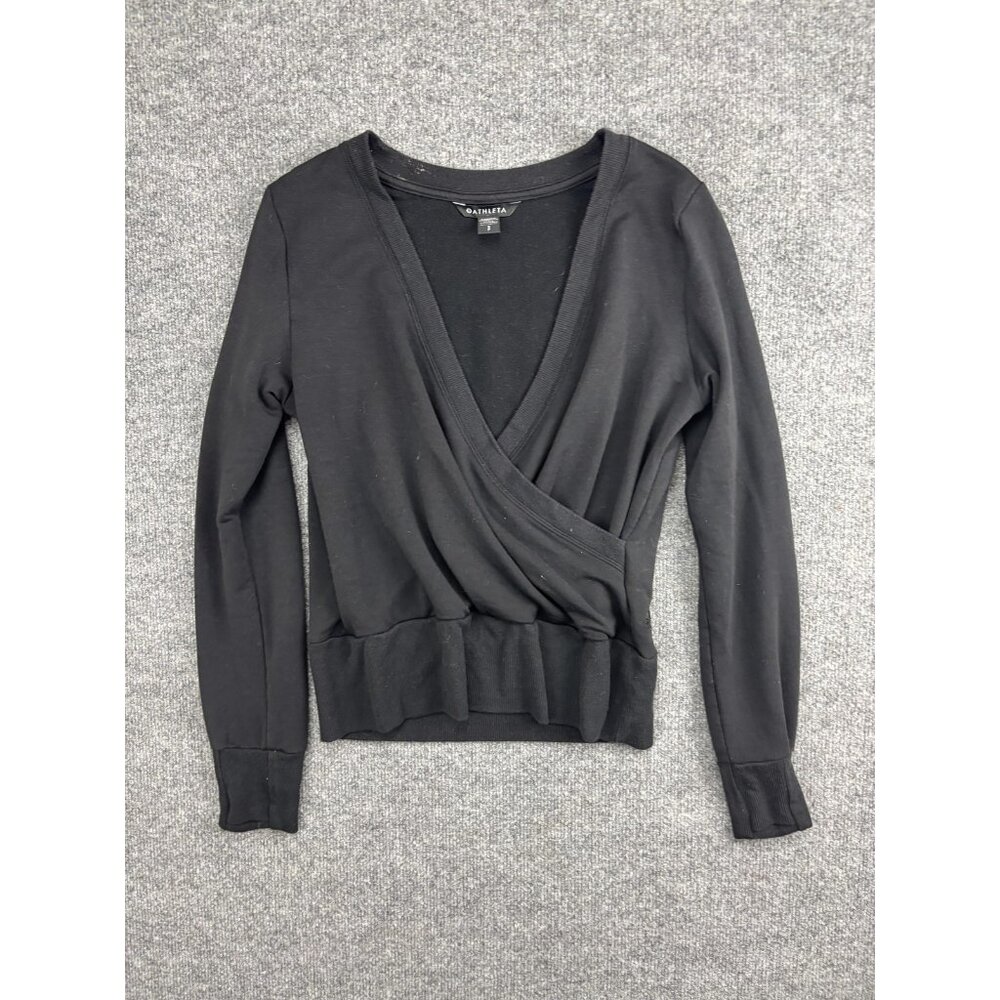 Athleta Sweater‎ Womens Small Black Wrap Surplice V Neck Long Sleeve Pullover